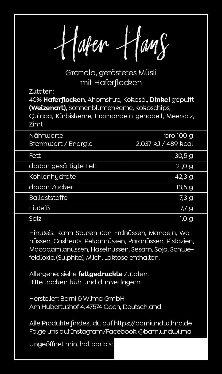 Hafer Hans, Granola ohne Nüsse, vegan
