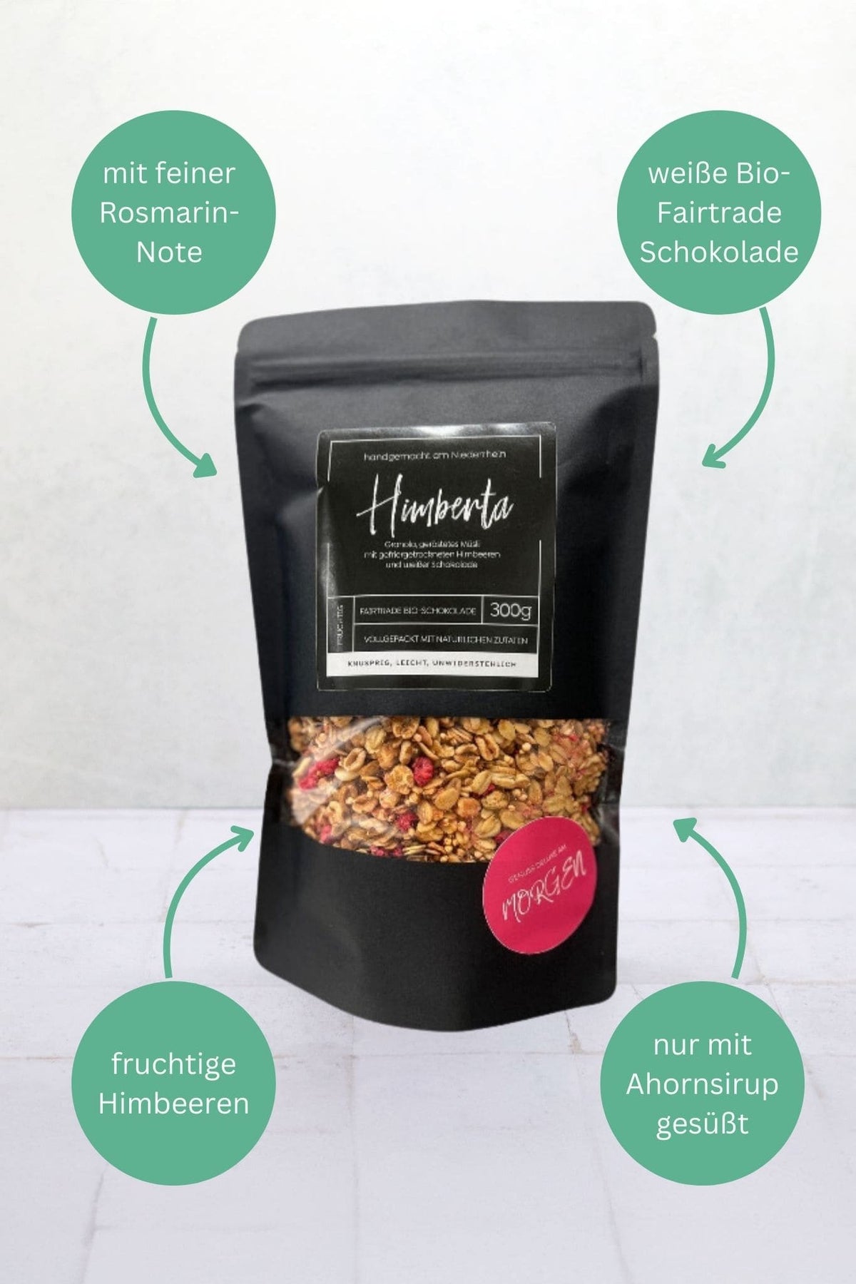 Himberta Granola, Himbeere und weiße Schokolade