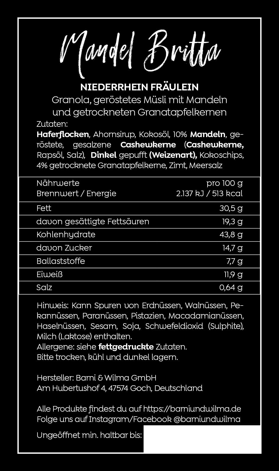 Mandel Britta Granola Niederrhein Fräulein-Edition, vegan