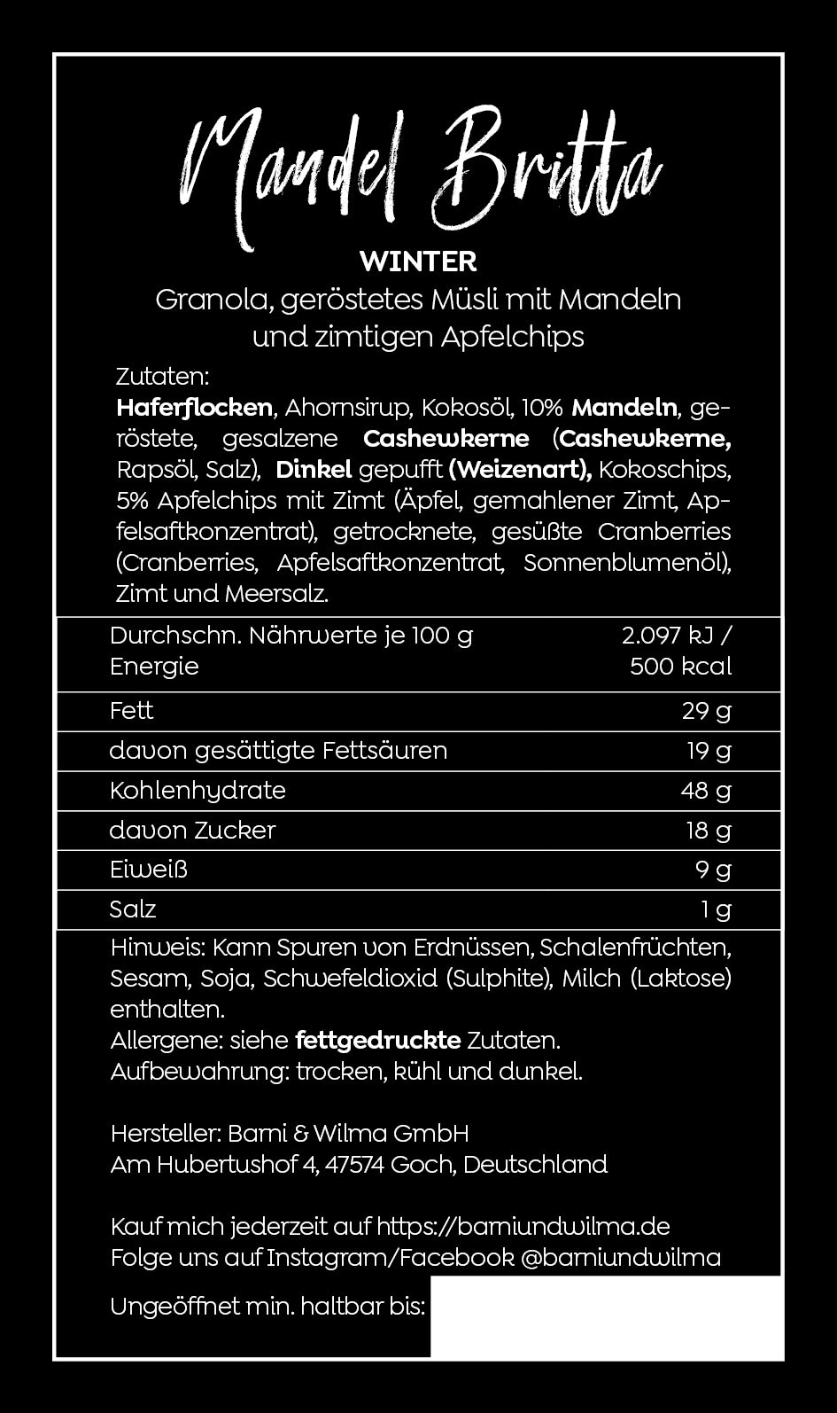 Mandel Britta Granola WINTER, vegan